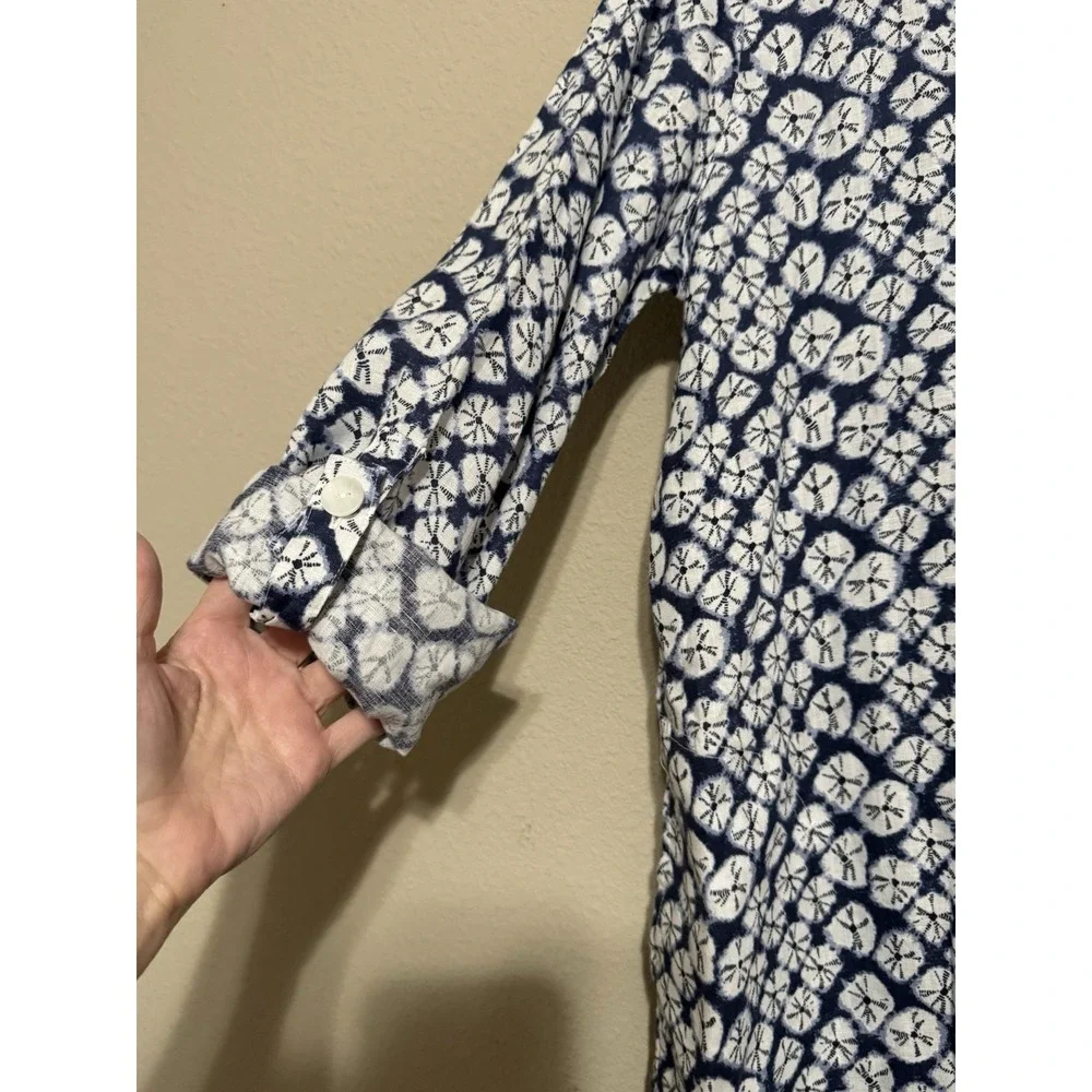 John Mark Women's Linen Tunic Top Small Button Up Pockets Roll Tab Coastal Beach - Picture 4 of 11